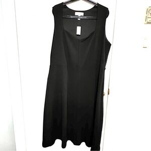 NWT Addition Elle Black Mid Length Dress Sz 2X Square Neck, Pockets, Sleeveless